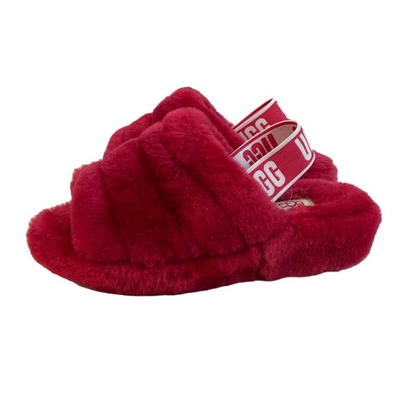UGG Kids Fluff Yeah Red Fuax Fur Slide Slippers Sz 6 - Picture 3 of 7